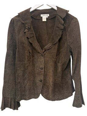 COLDWATER CREEK Suede Jacket Brown Medium Ruffle Boho Leather Western